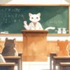 白猫が大学で講義している様子